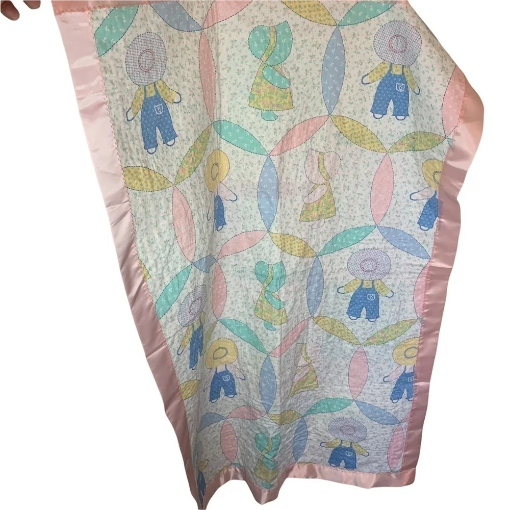 Vintage Handmade Baby Quilt Double Sided Patches 48” x 33”